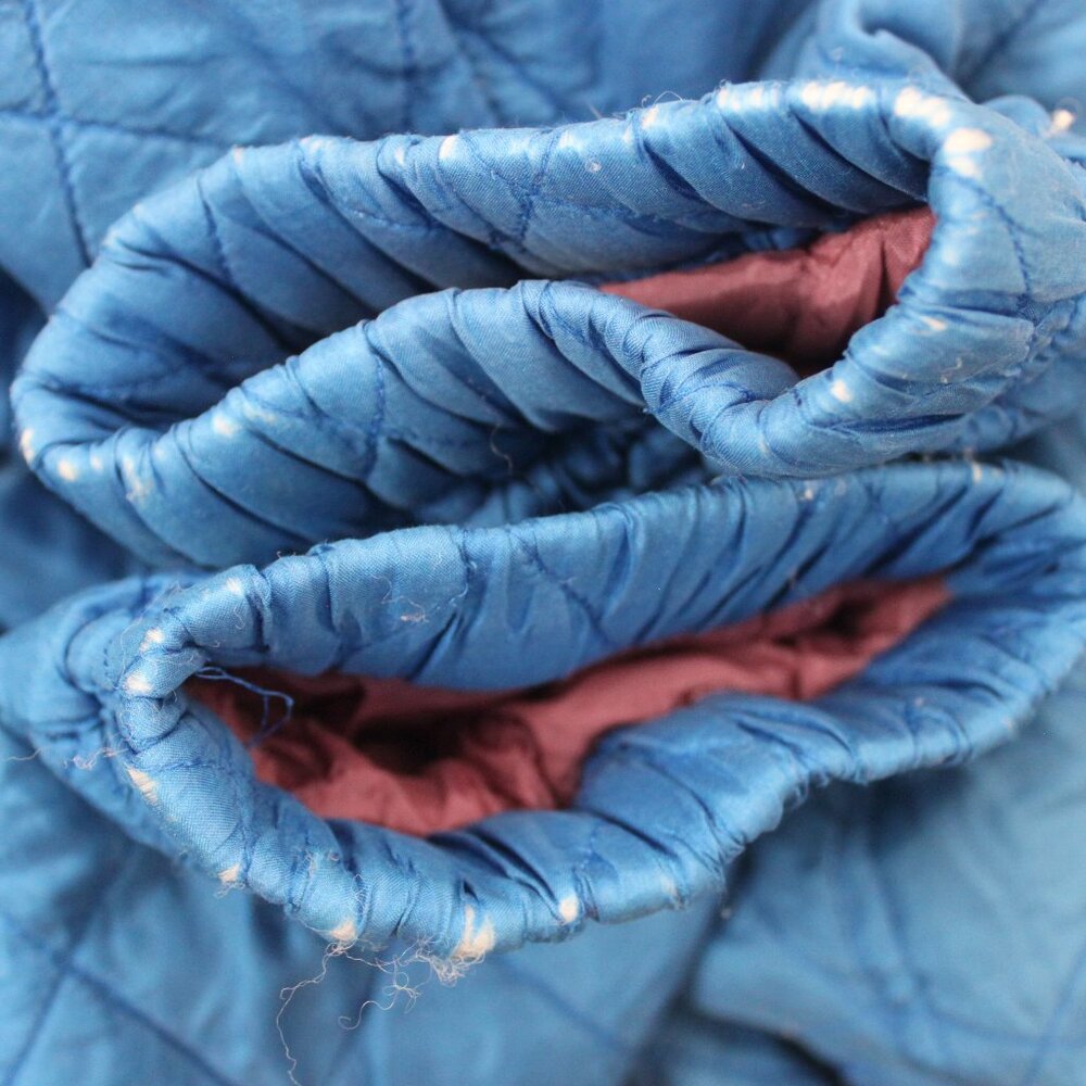 Vintage Carole Little Blue Quilted Silk Zip Up Home Coat Jacket - Picture 13 of 16